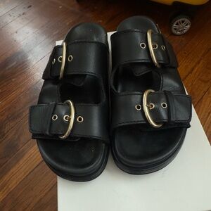 SOLD! Cos Women Black Sandals with Gold Buckles